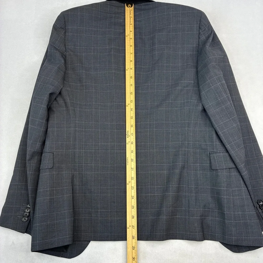Theory Wellar HC Cobourg Blazer Mens 38R Grey Glen Plaid Wool Stretch Sport Coat